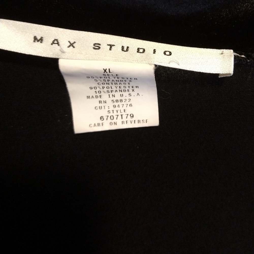 Max Studio Elegant 3/4 bell sleeves Black Blouse with Black Velvet trim XL - Picture 3 of 5